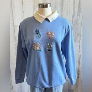 Blue Kids Shirt with Embroidered Designs